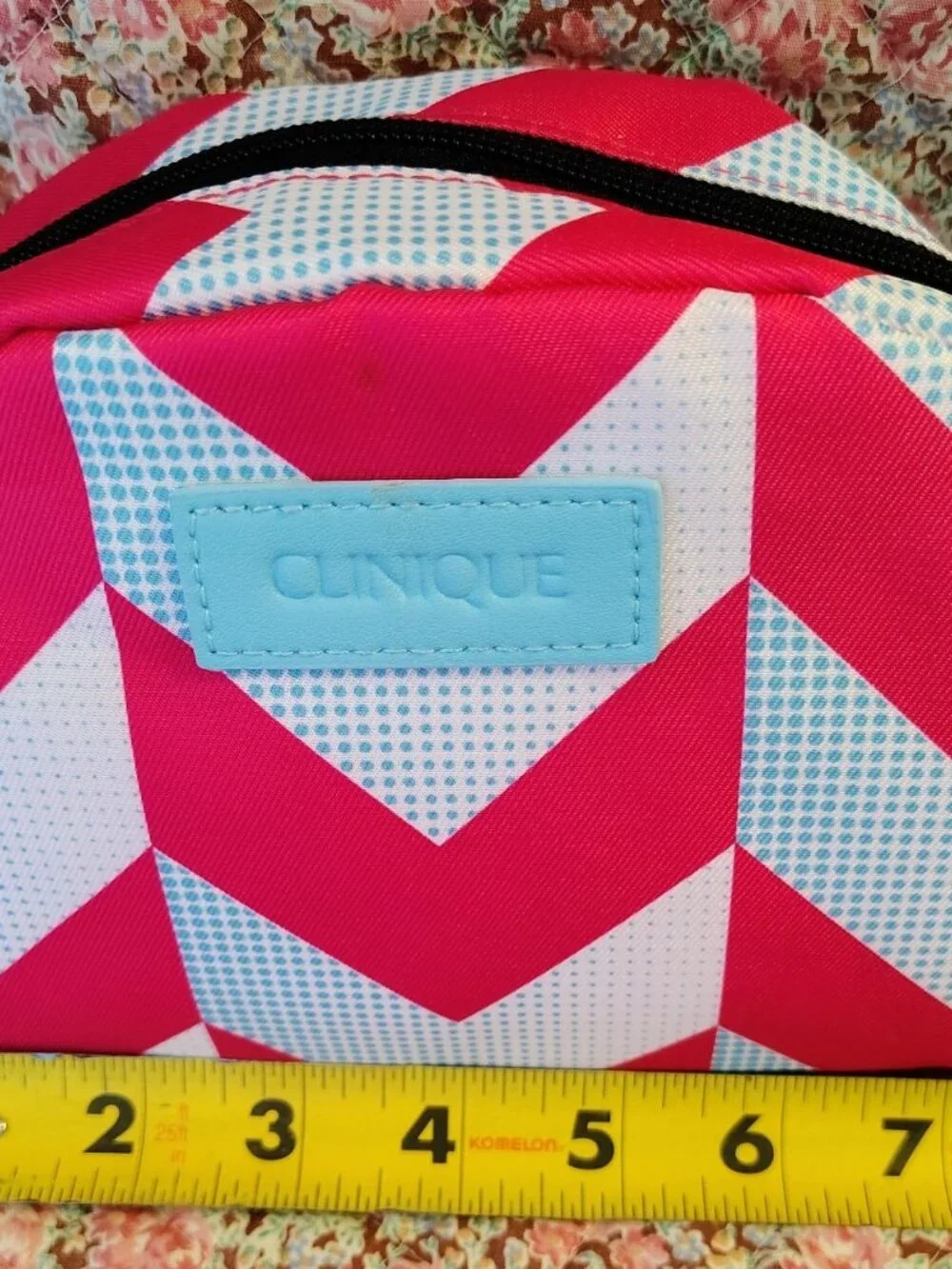 NWT Clinique Make Up Bag Cosmetics Pink & Blue Chevron